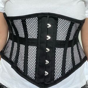 Woman Black Medium Mesh Corset Size 8 10 Whimsigoth Goth Lace Up Renaissance